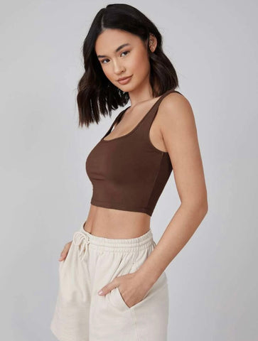 Teen Solid Brown Fitted Tank Top