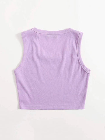 Teen Solid Lilac Scoop Neck Rib Fitted Tank Top