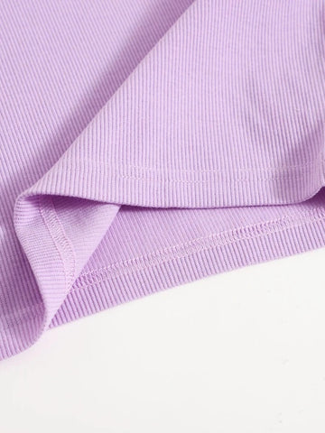 Teen Solid Lilac Scoop Neck Rib Fitted Tank Top