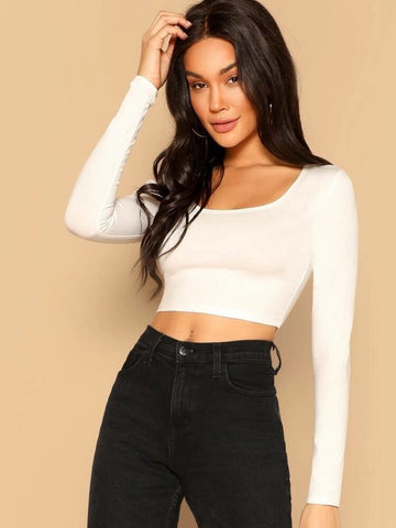 Teen Solid White Cotton Slim Fitted Crop Top