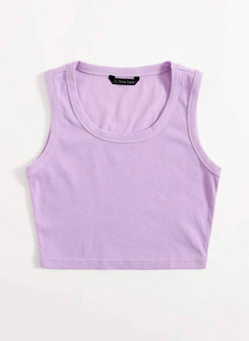 Teen Solid Lilac Scoop Neck Rib Fitted Tank Top