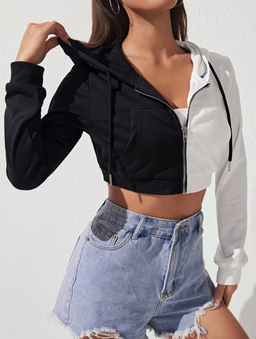 Teen Solid Multi Zipper Crop Hoodie