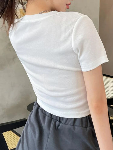Teen Solid White Rib Fitted Crop Top