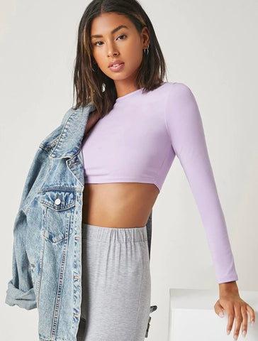 Teen Solid Lilac Slim Fitted Crop Top