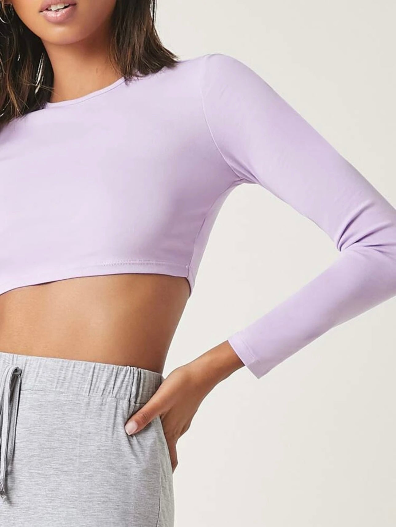 Teen Solid Lilac Slim Fitted Crop Top