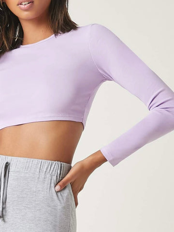 Teen Solid Lilac Slim Fitted Crop Top