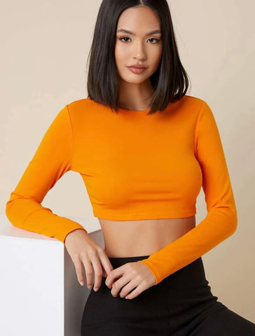 Teen Solid Mustard Yellow Slim Fitted Crop Top