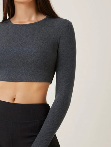 Teen Solid Charcoal Grey  Slim Fitted Crop Top