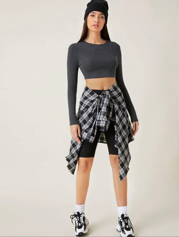 Teen Solid Charcoal Grey  Slim Fitted Crop Top