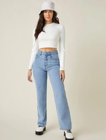 Teen Solid White Slim Fitted Crop Top