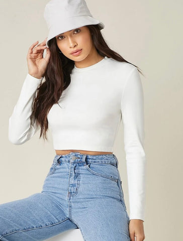 Teen Solid White Slim Fitted Crop Top
