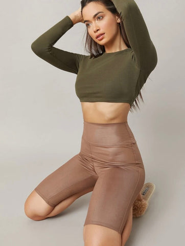 Teen Solid Army Green Slim Fitted Crop Top