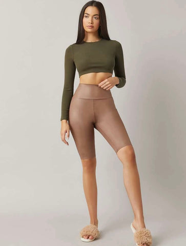Teen Solid Army Green Slim Fitted Crop Top