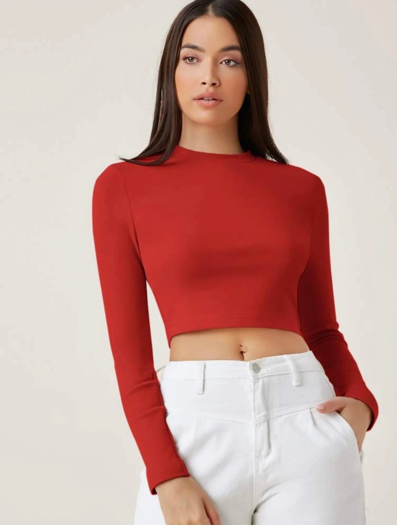 Teen Solid Red Slim Fitted Crop Top