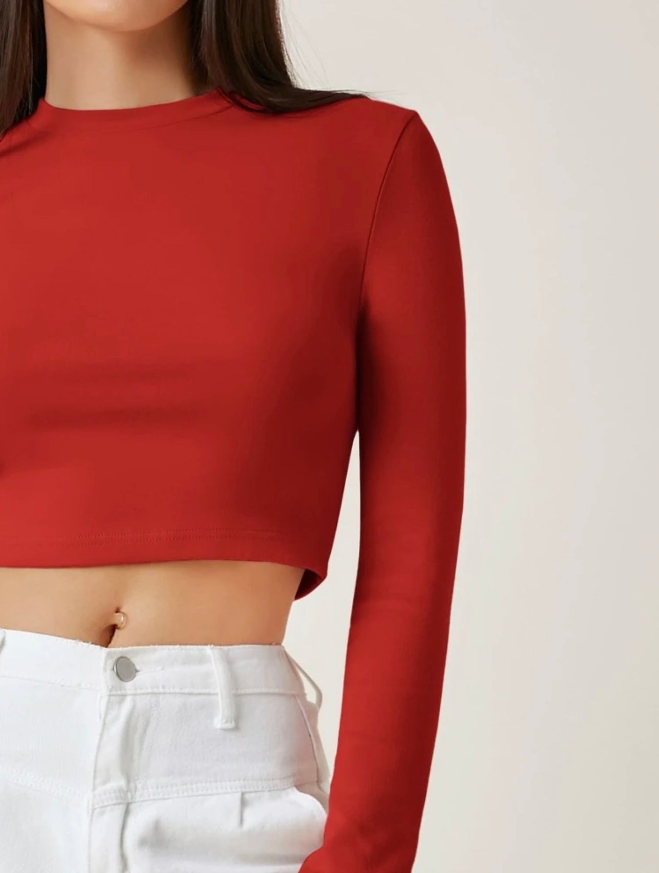 Teen Solid Red Slim Fitted Crop Top