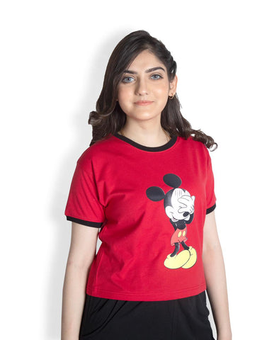 Woman’s Red Cotton Graphic Crop Top
