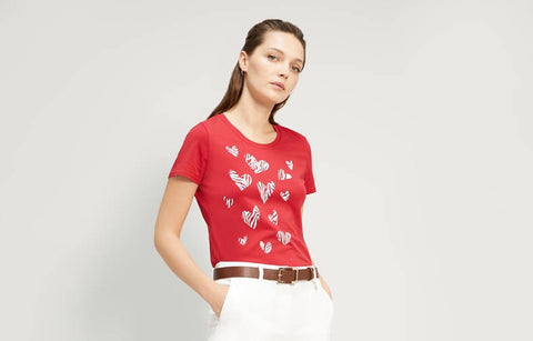 Woman’s Premium Red Zebra Hearts Cotton T-shirt