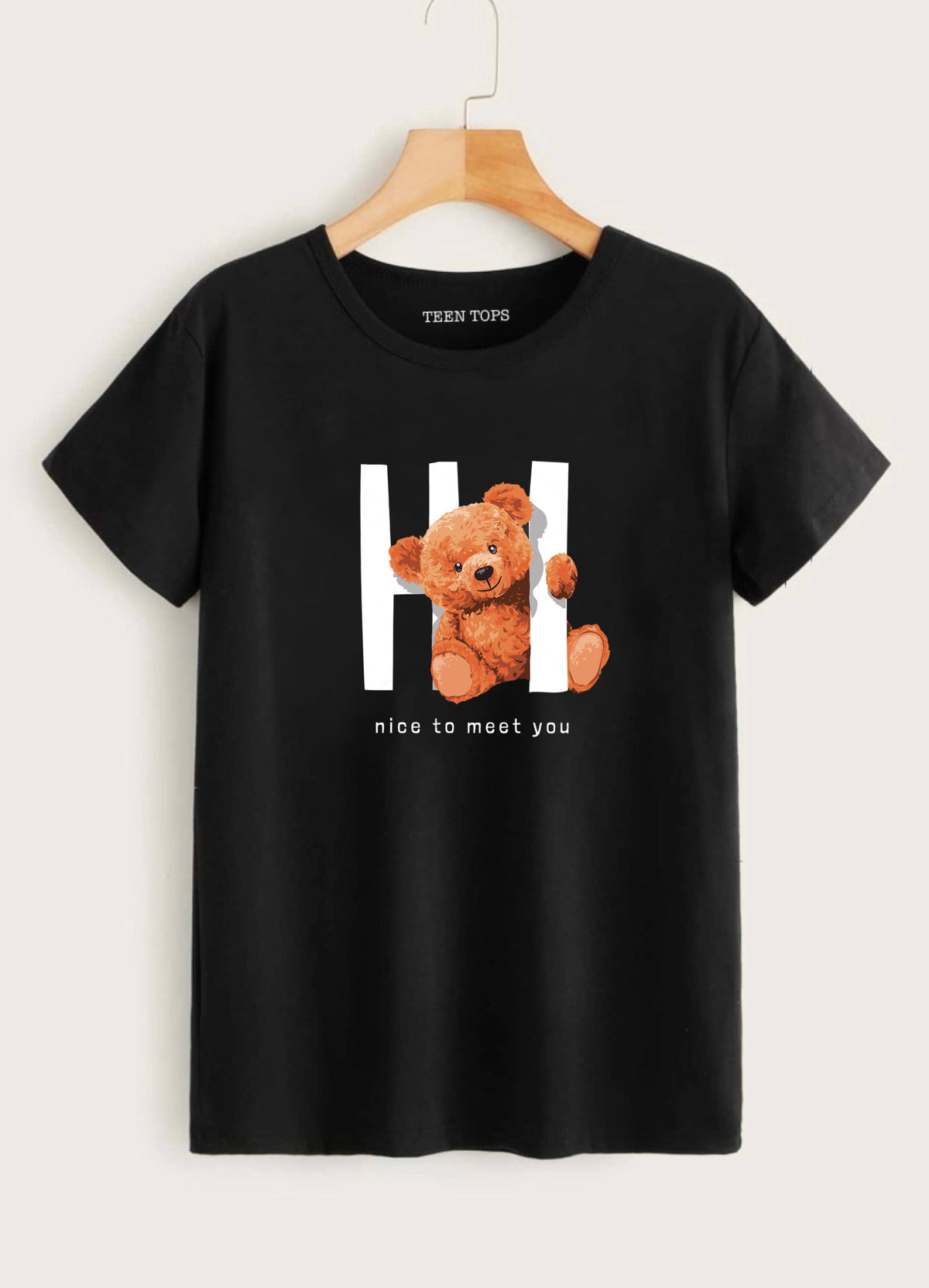 Teen Black Cotton HI Teddy T-shirt