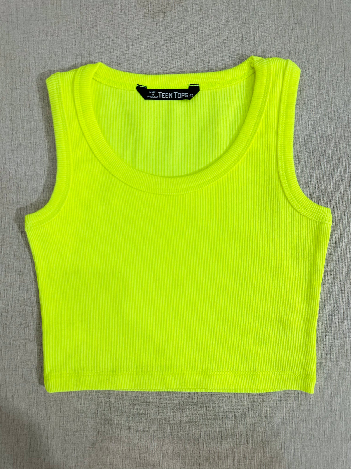 Teen Solid Neon Scoop Neck Rib Fitted Tank Top