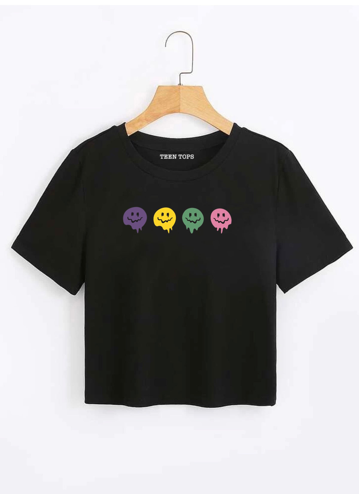 Teen Black Cotton Graphic Crop top