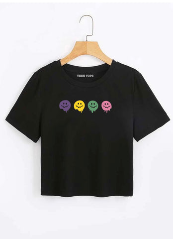 Teen Black Cotton Graphic Crop top