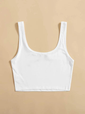 Teen Solid White Cotton Fitted Tank Top