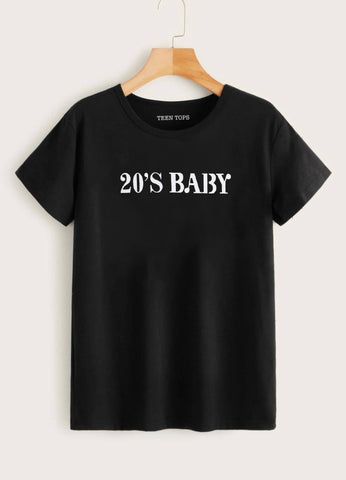 Teen Black Cotton 20'S Baby T-shirt