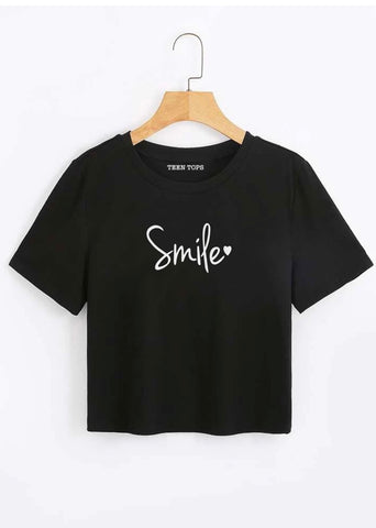 Teen Black Cotton Graphic Crop Top