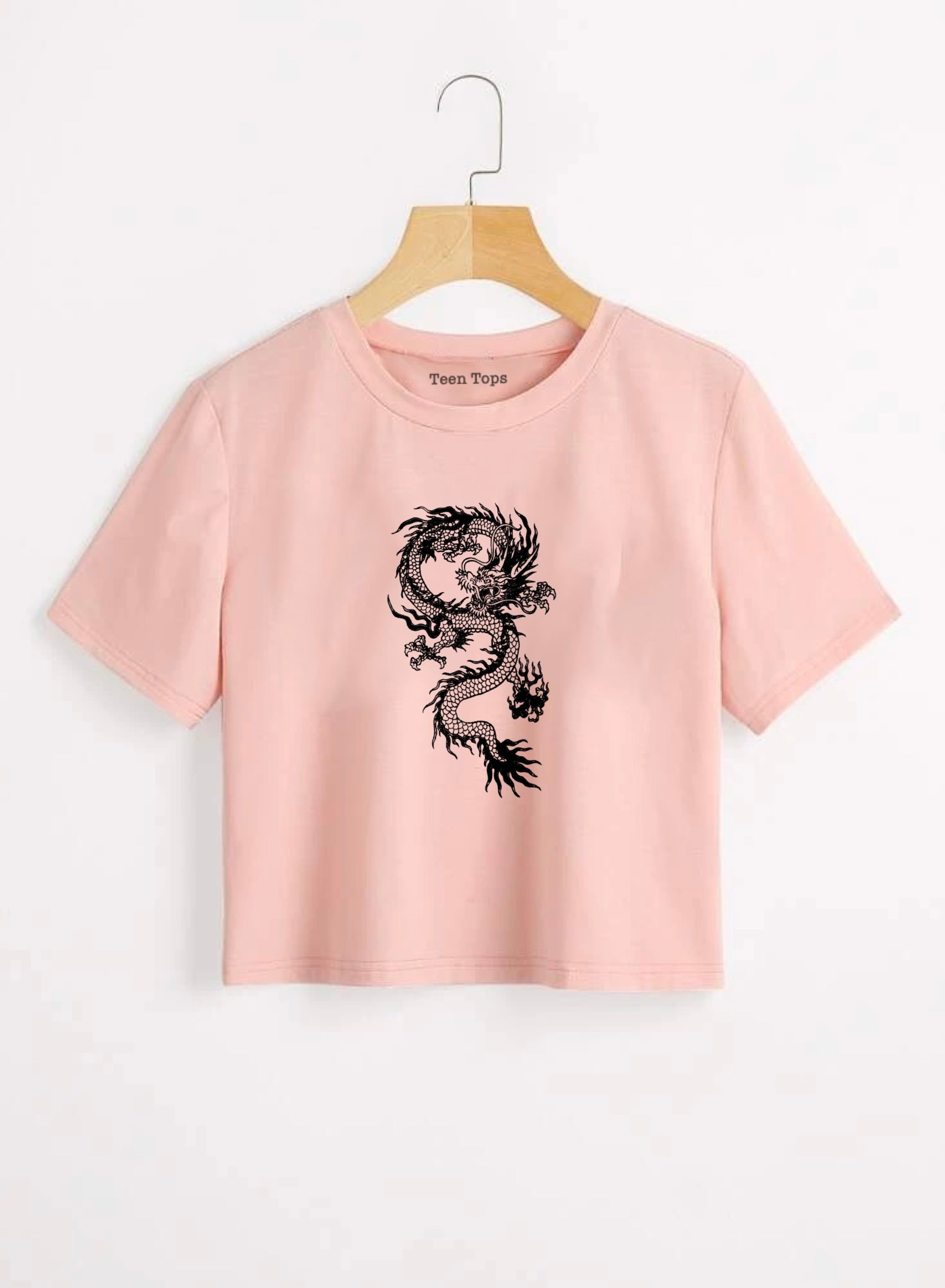 Teen Coral Pink Cotton Dragon Crop Top