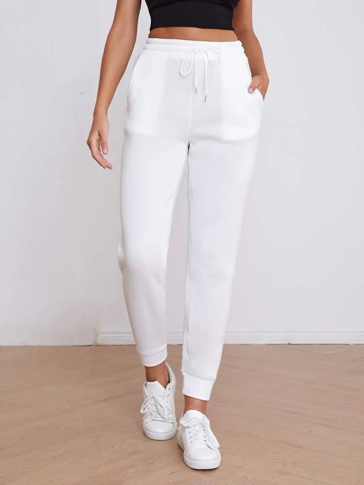 Teen White Cotton Slim Fit Sweatpant
