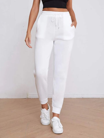 Teen White Cotton Slim Fit Sweatpant