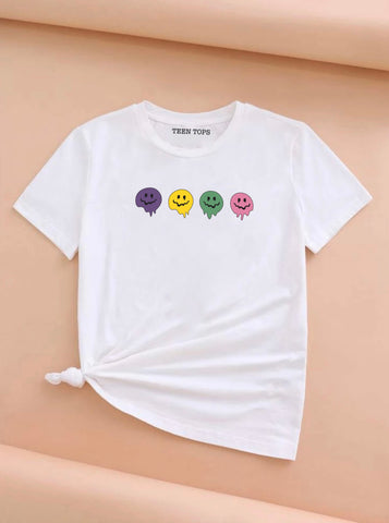 Teen White Cotton Graphic T-shirt