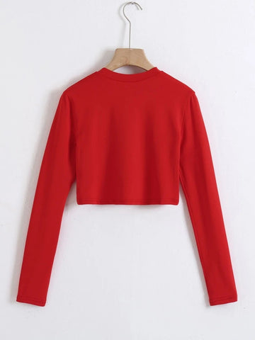 Teen Red Cotton Graphic Crop Top