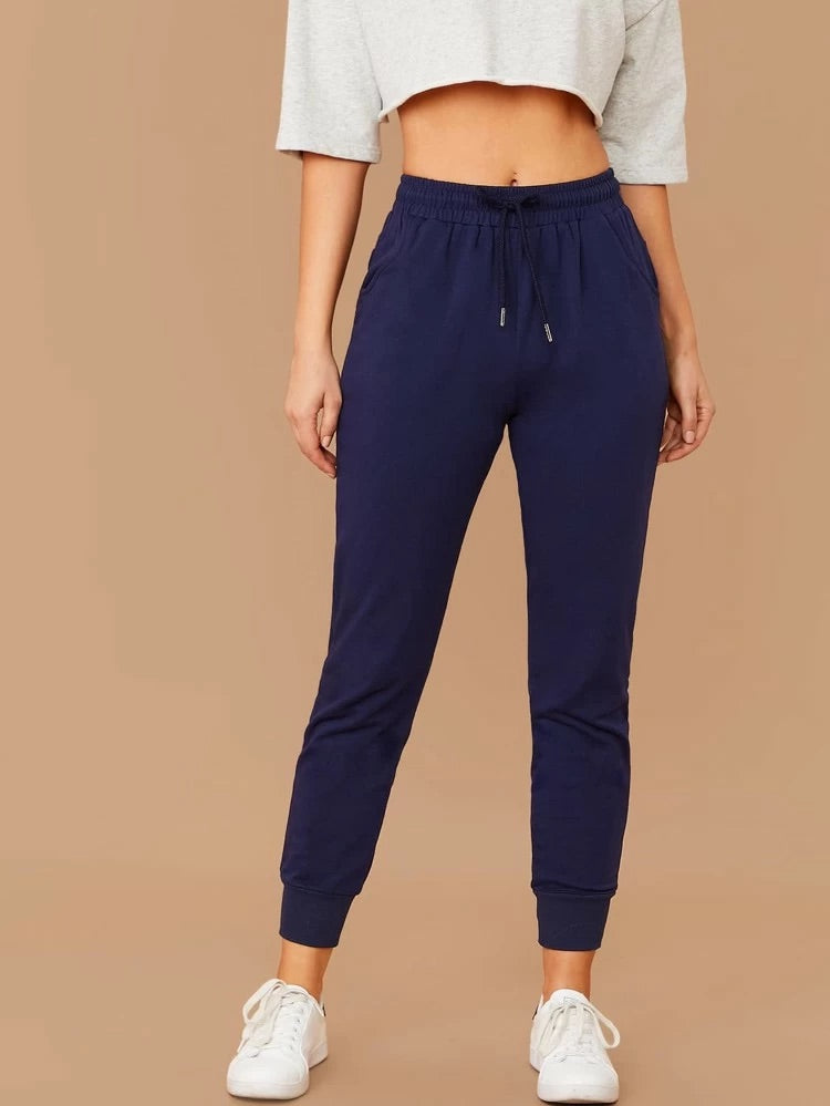 Teen Navy Blue Cotton Slim Fit Sweatpant