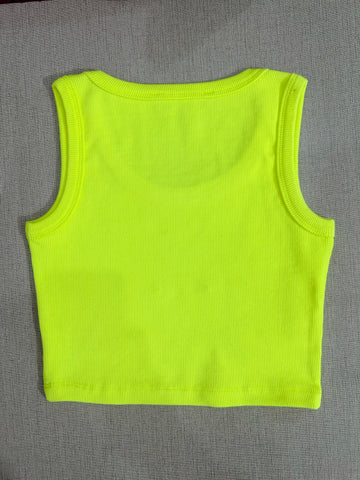 Teen Solid Neon Scoop Neck Rib Fitted Tank Top