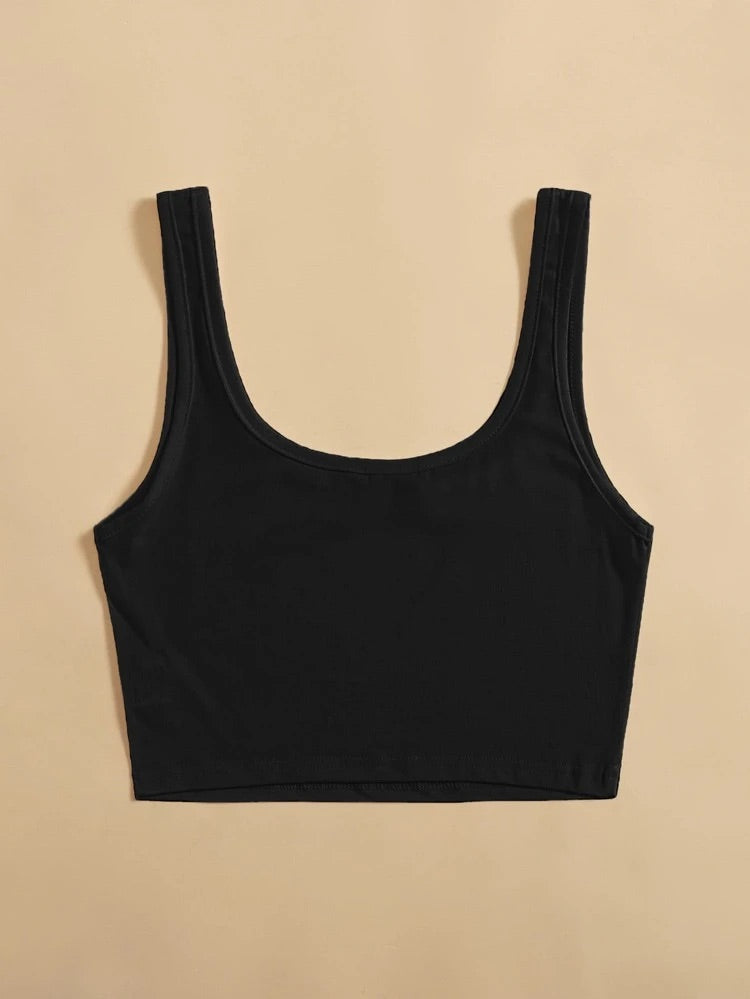 Teen Solid Black Fitted Tank Top