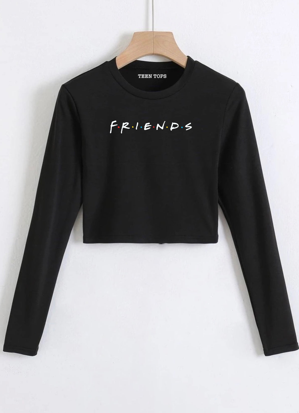 Teen Black Cotton Friends Crop Top