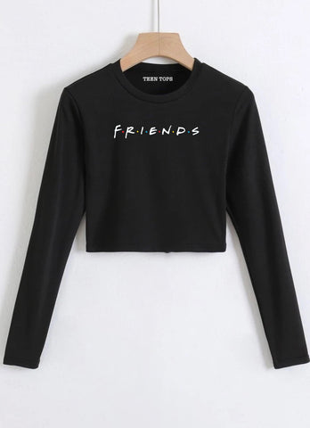 Teen Black Cotton Friends Crop Top