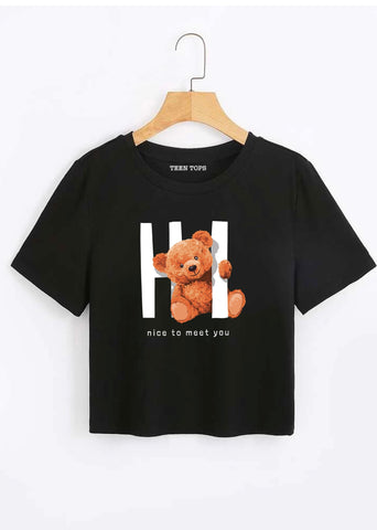 Teen Black Cotton HI Teddy Crop Top