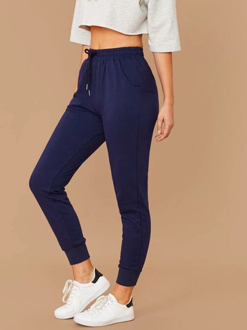 Teen Navy Blue Cotton Slim Fit Sweatpant
