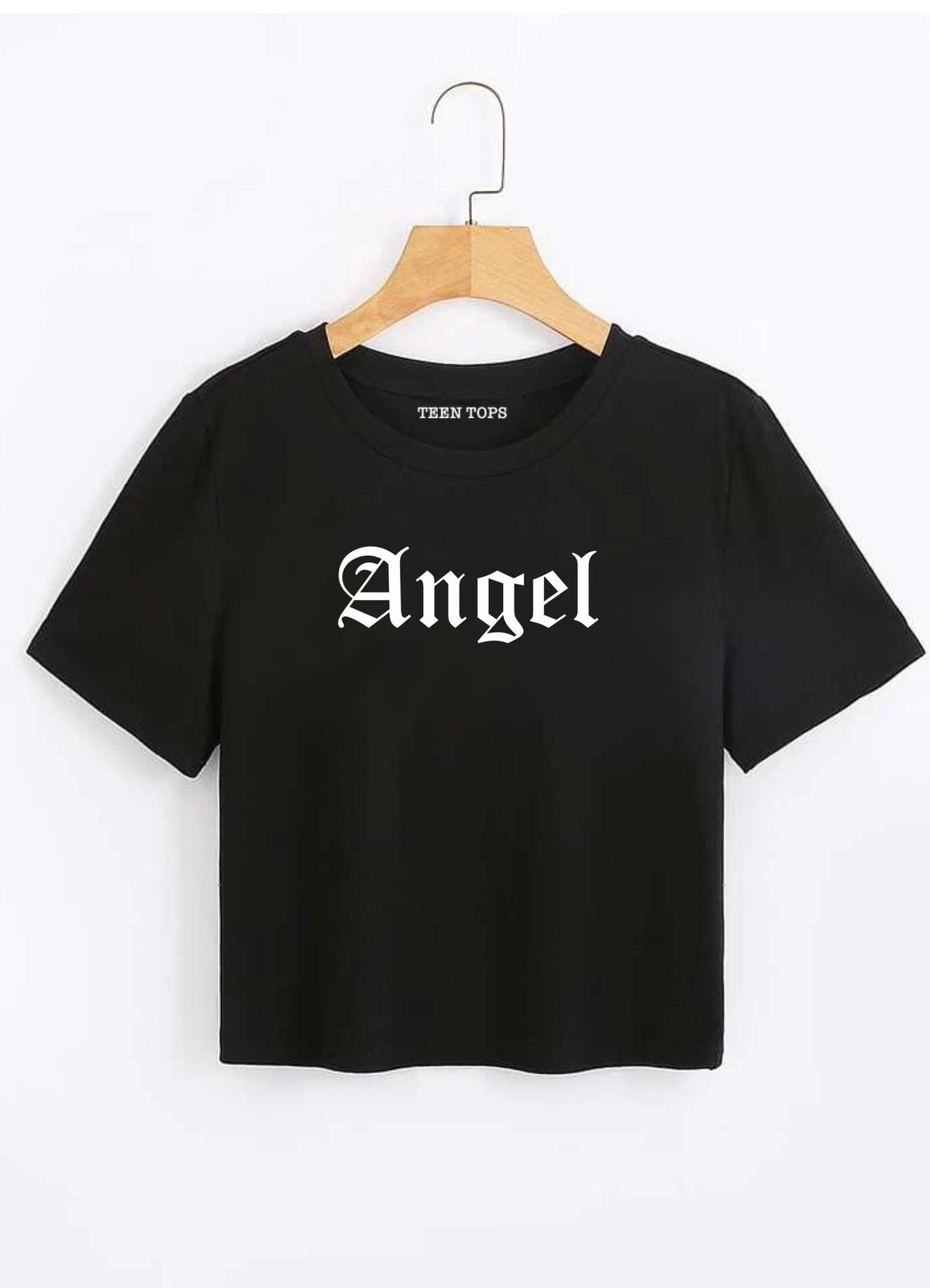 Teen Black Cotton Graphic Crop Top