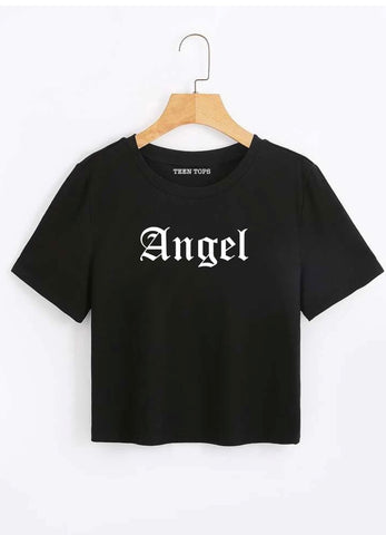 Teen Black Cotton Graphic Crop Top