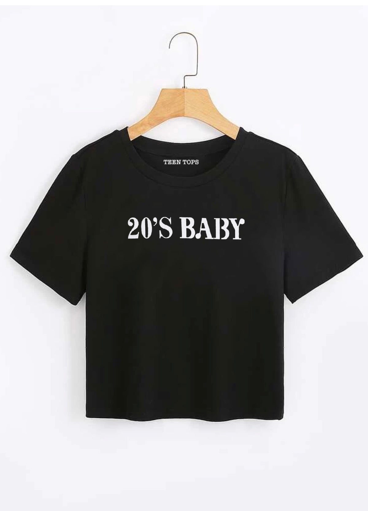 Teen Black Cotton Graphic Crop Top