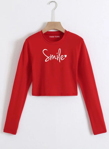 Teen Red Cotton Graphic Crop Top