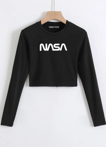 Teen Black Cotton NASA Crop Top