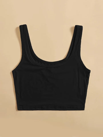 Teen Solid Black Fitted Tank Top