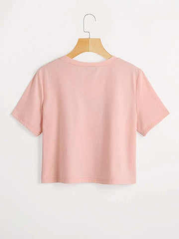 Teen Coral Pink Cotton Graphic Crop Top