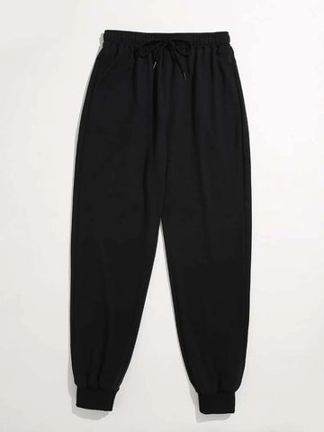 Teen Solid Black Graphic Sweatpant