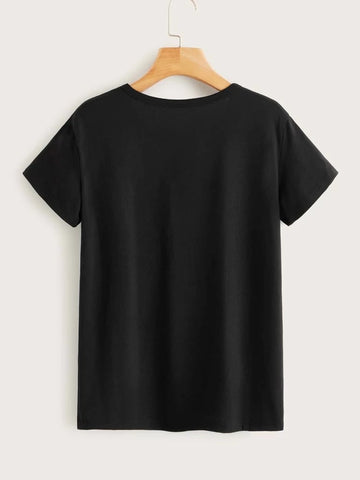 Teen Black Cotton Graphic Tee