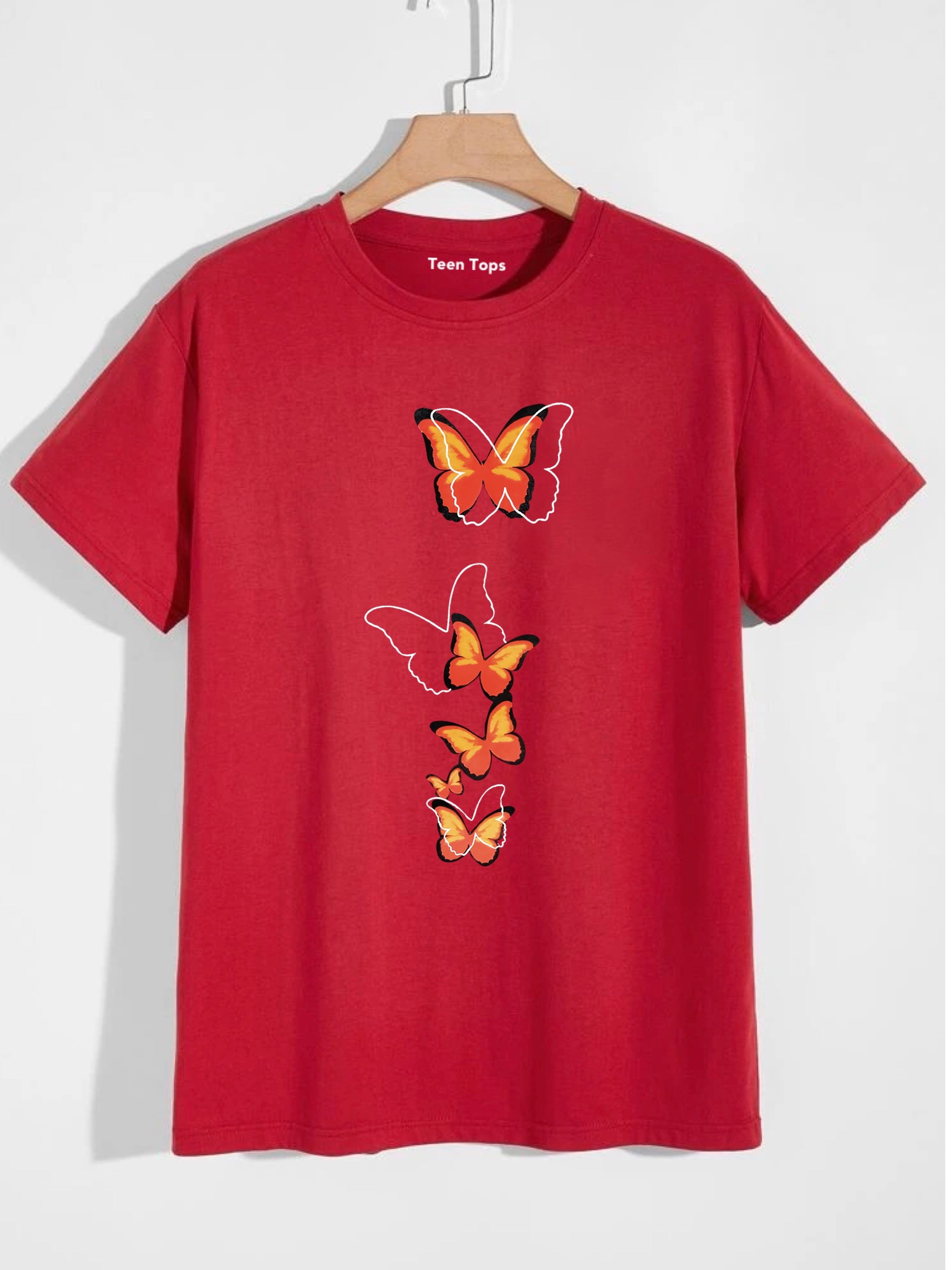 Teen Red Cotton Butterflies T-shirt